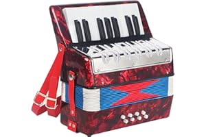 AKLOT 17 Key Piano Accordion, Lightweight Kids Accordion, Celluloid Accordions Brighter and Pure Tone than Plastic, Durable Metal Cover with Straps, Manual for Children, Beginners Acordeón (Red)