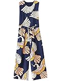 SheIn Women's Crewneck Sleeveles Tie Waist Print Wide Leg Long Jumpsuit Romper