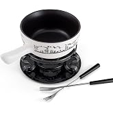 Swissmar Heidi Ceramic Cheese Fondue Set, 9-Piece, 2.8 Quart, White Color | Melts Cheese, Chocolate &amp; Caramel, Oven, Microwave &amp; Cooktop Safe, Wrought Iron Rechaud Included, 6 Forks, Dishwasher Safe