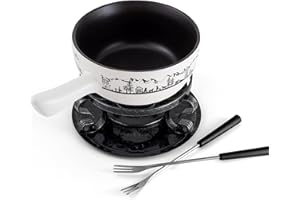Swissmar Heidi Cheese Fondue Set - 2.8 QT / 2.65 L - Ceramic Fondue Pot with Rechaud, Fondue Burner, 6 Forks & Recipe Card - 