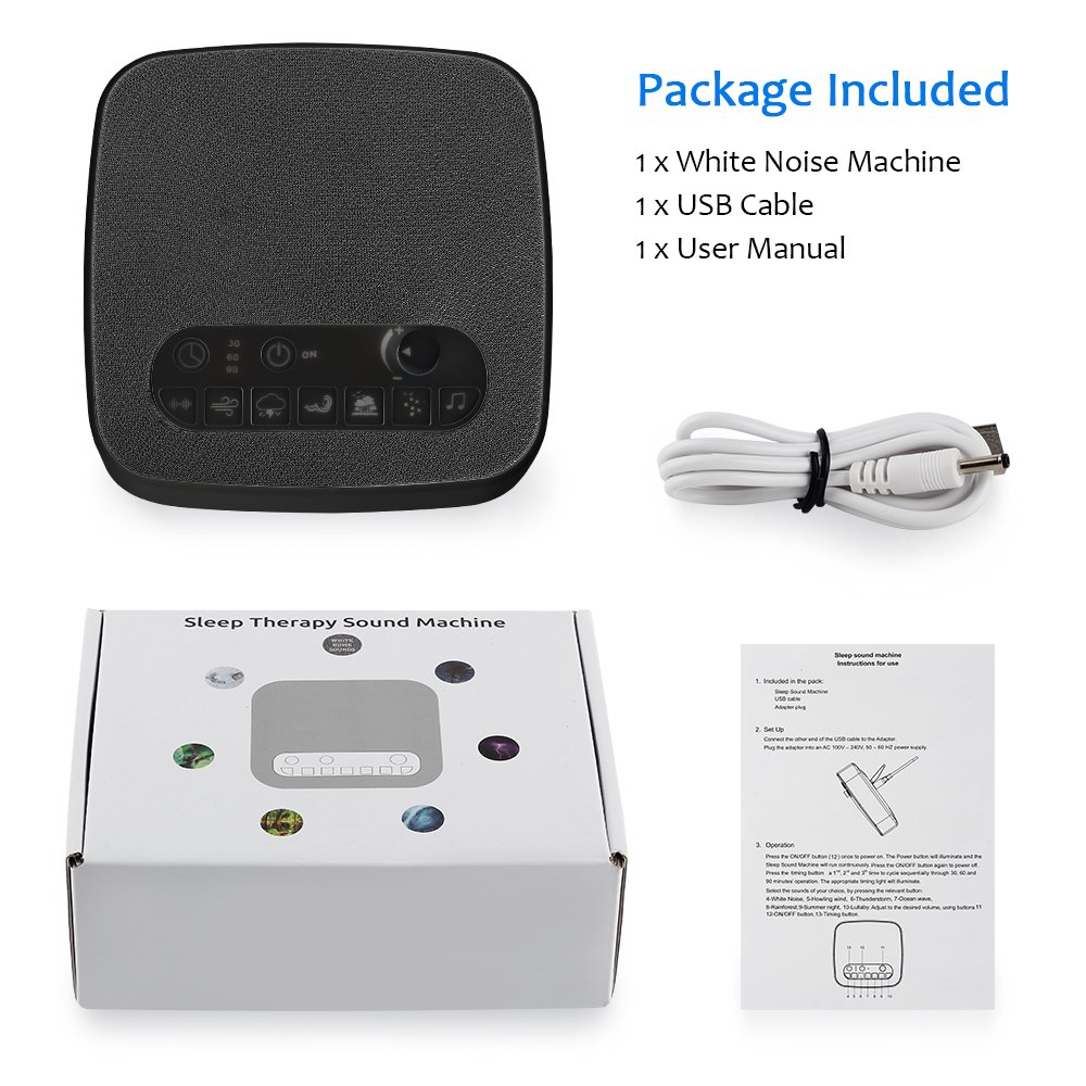 Sleep White Noise Machine, Sencam Baby Sound Machine with Headphone Jack, Insomnia Increase Concentration, 7 Soothing Sounds, 3 Timer Settings, Suitable for Adults, Baby, Sleep, Yoga, Spa, Relaxation