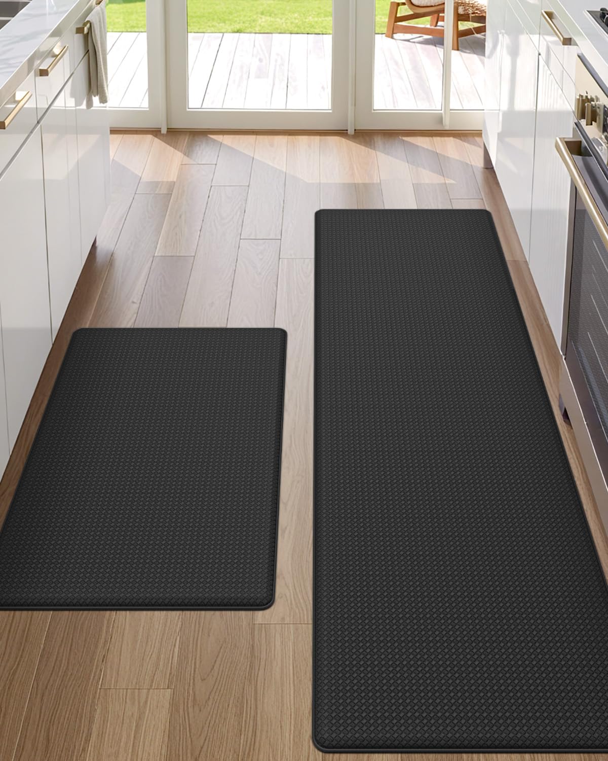 Photo 1 of DEXI Kitchen Floor Mats Cushioned Anti Fatigue,17x29+17x59, Standing Runner Rug Waterproof, Comfort Memory Foam Padded for Front Sink Laundry Set of 2, Black