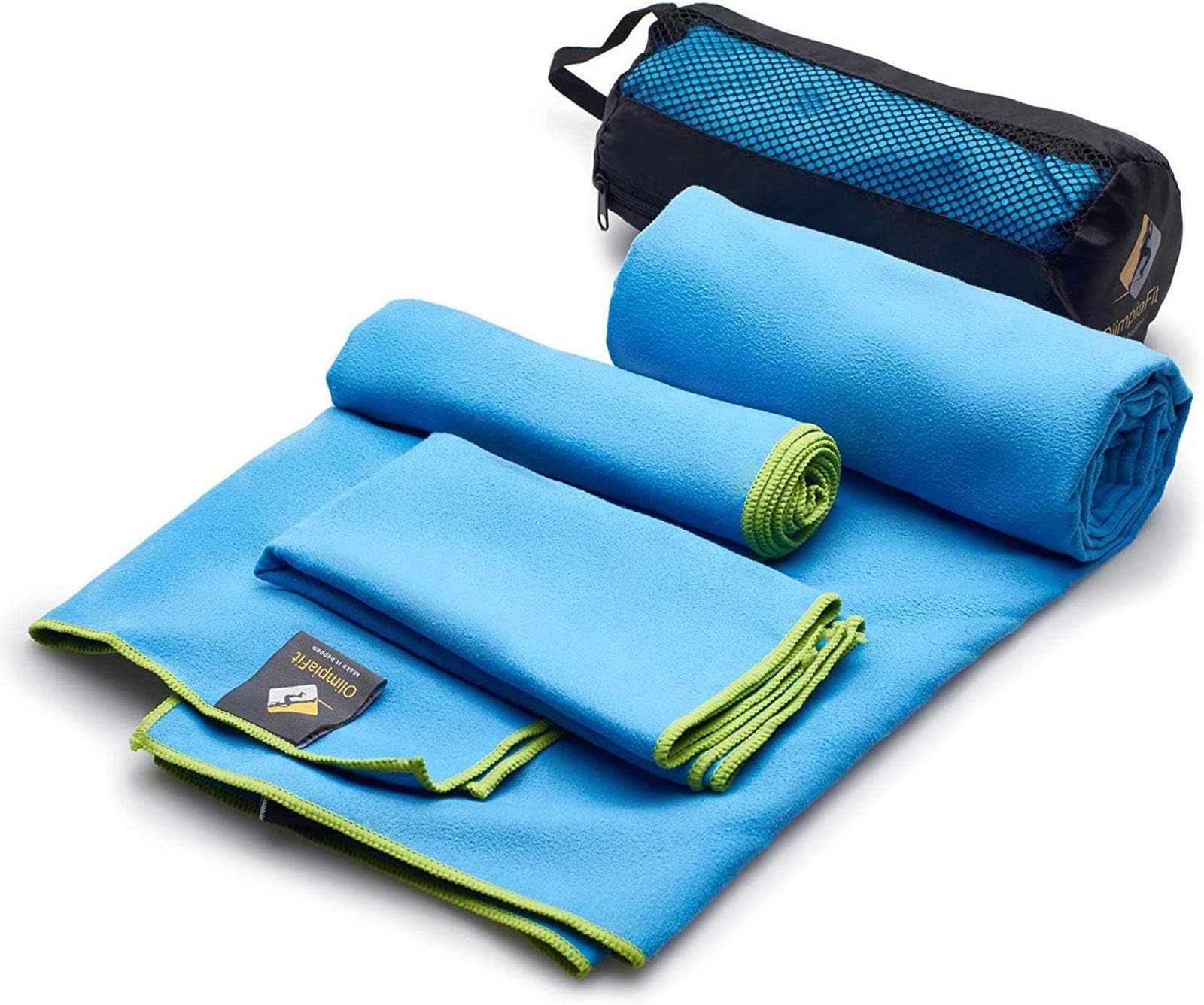 OlimpiaFit Microfiber Towel - Quick Dry (3 Size Pack) - Camping, Sports, Beach, Backpacking, Gym, Travel Towels w/ Bag - Soft, Compact, Lightweight