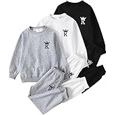 Fdqin 6 Pcs Boys Sweatsuit Letter Print Long Sleeve Pullover Sweatshirt Jogger Pant Set 3-14 Years