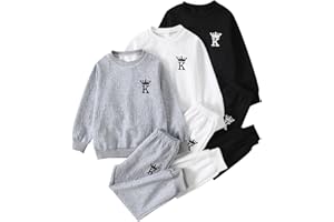 Fdqin 6 Pcs Boys Sweatsuit Letter Print Long Sleeve Pullover Sweatshirt Jogger Pant Set 3-14 Years