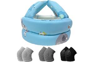 IULONEE Toddler Infant Helmet & Baby Knee Pads 3 Pairs, No Bump Safety Head Cushion Bumper Bonnet Adjustable Protective Cap Breathable Mesh Child Safety Hat for Running Walking Crawling
