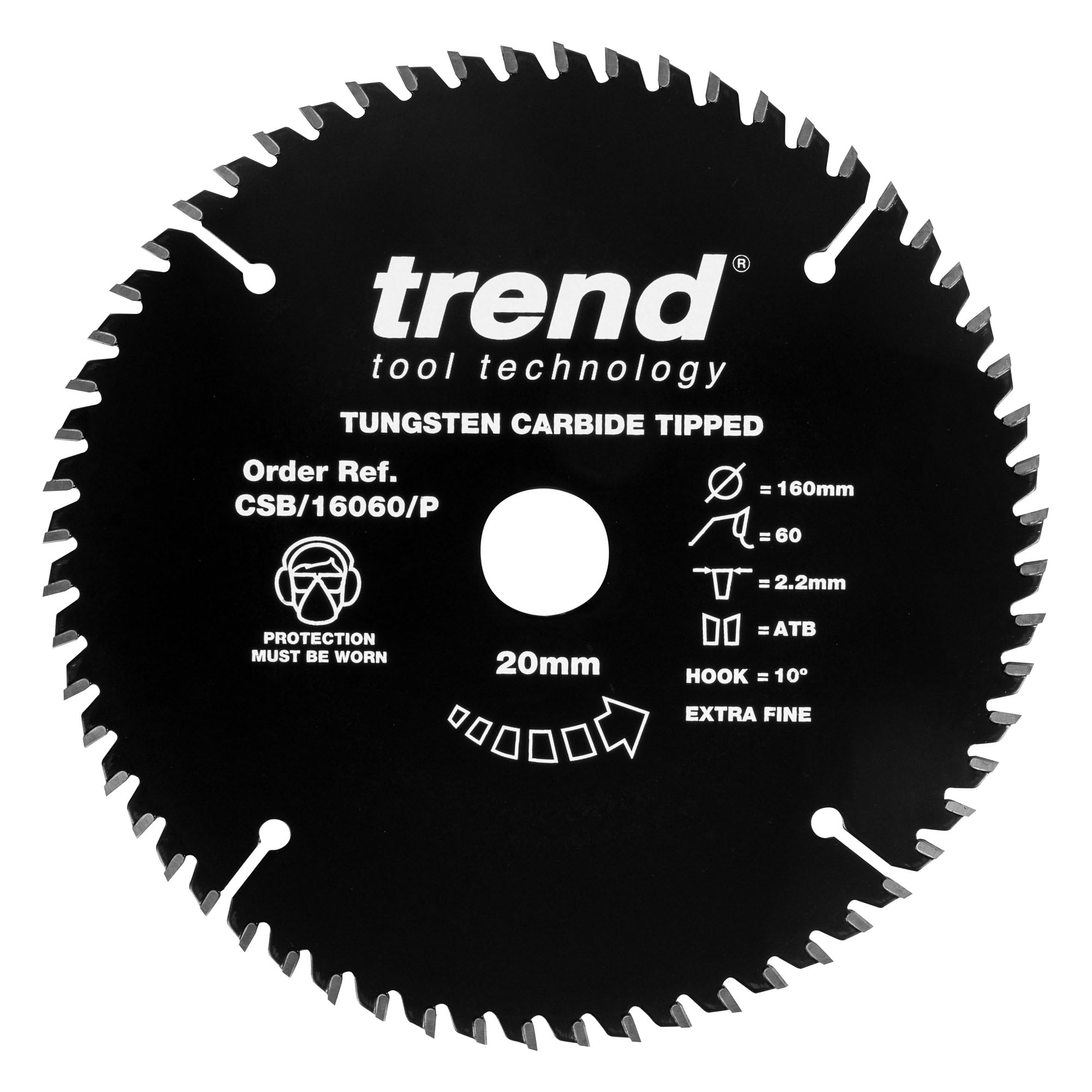 Trend Wood PTFE Circular Saw Blade, 160mm Diameter, 20mm Bore, 60 Teeth, TCT, 2.2mm Kerf, CSB/16060/P — image 1