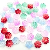 50Pcs Cherry Blossom Flower Beads for Bracelets 13mm Spacer Glass Flower Beads for Jewelry Making Colorful Five Petal Flowers Bead Aesthetic Pretty Floral Bead Necklace Earring Bracelet Making Kit