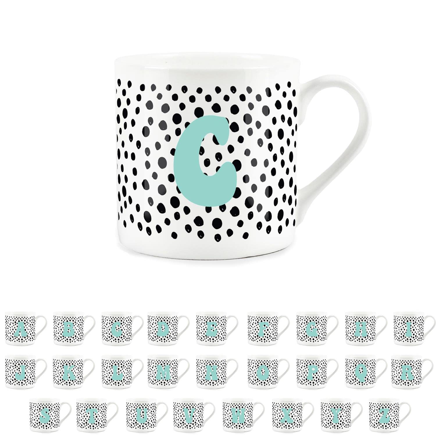 Purely Home Letter Initial Personalised Mugs - Spotty Alphabet Bone China Coffee/Tea Cups (C)