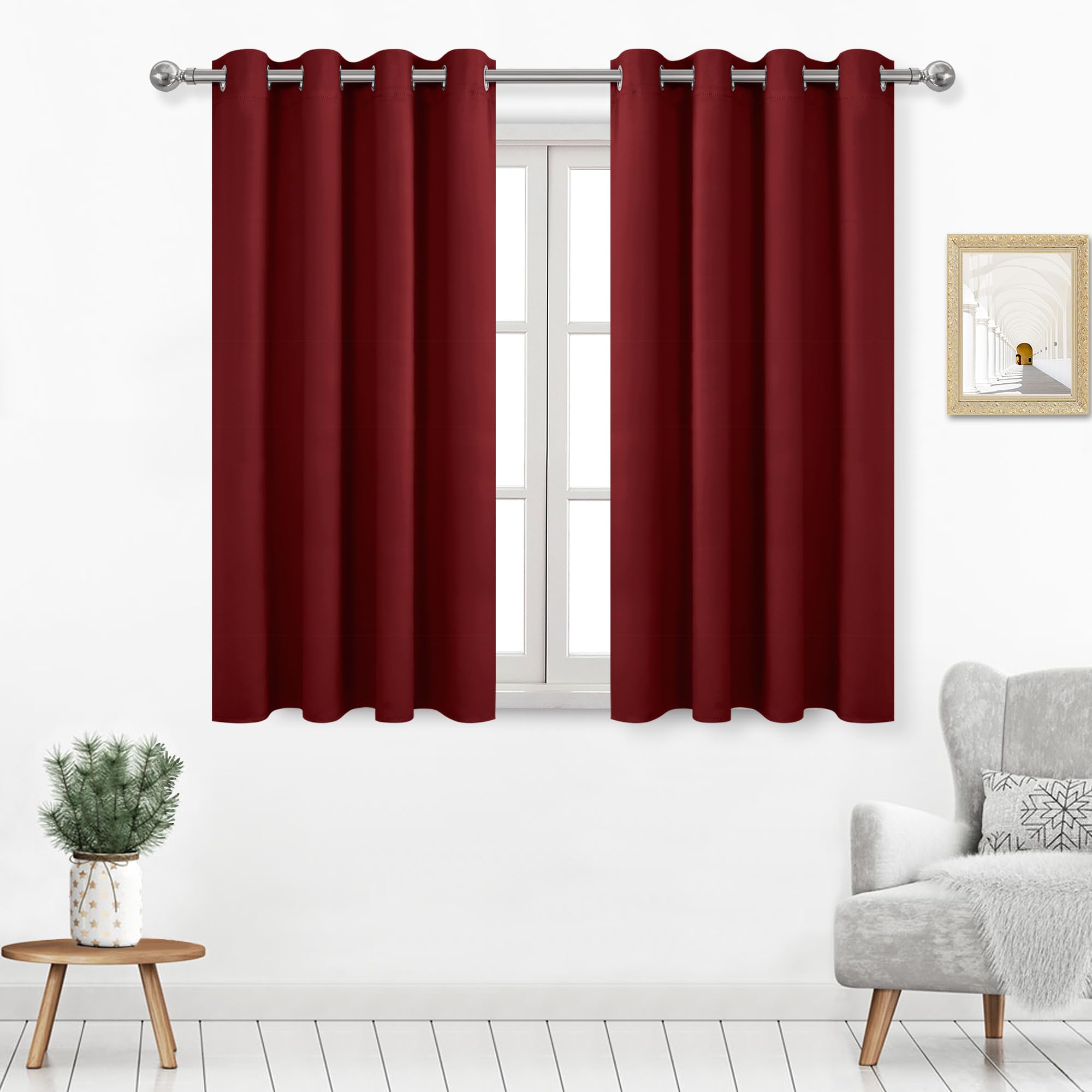 DWCN Burgundy Curtains for Living Room, Short Blackout Curtain for Small Window, Thermal Room Darkening Drapes for Bedroom - W52 x L54 Inch, Set of 2