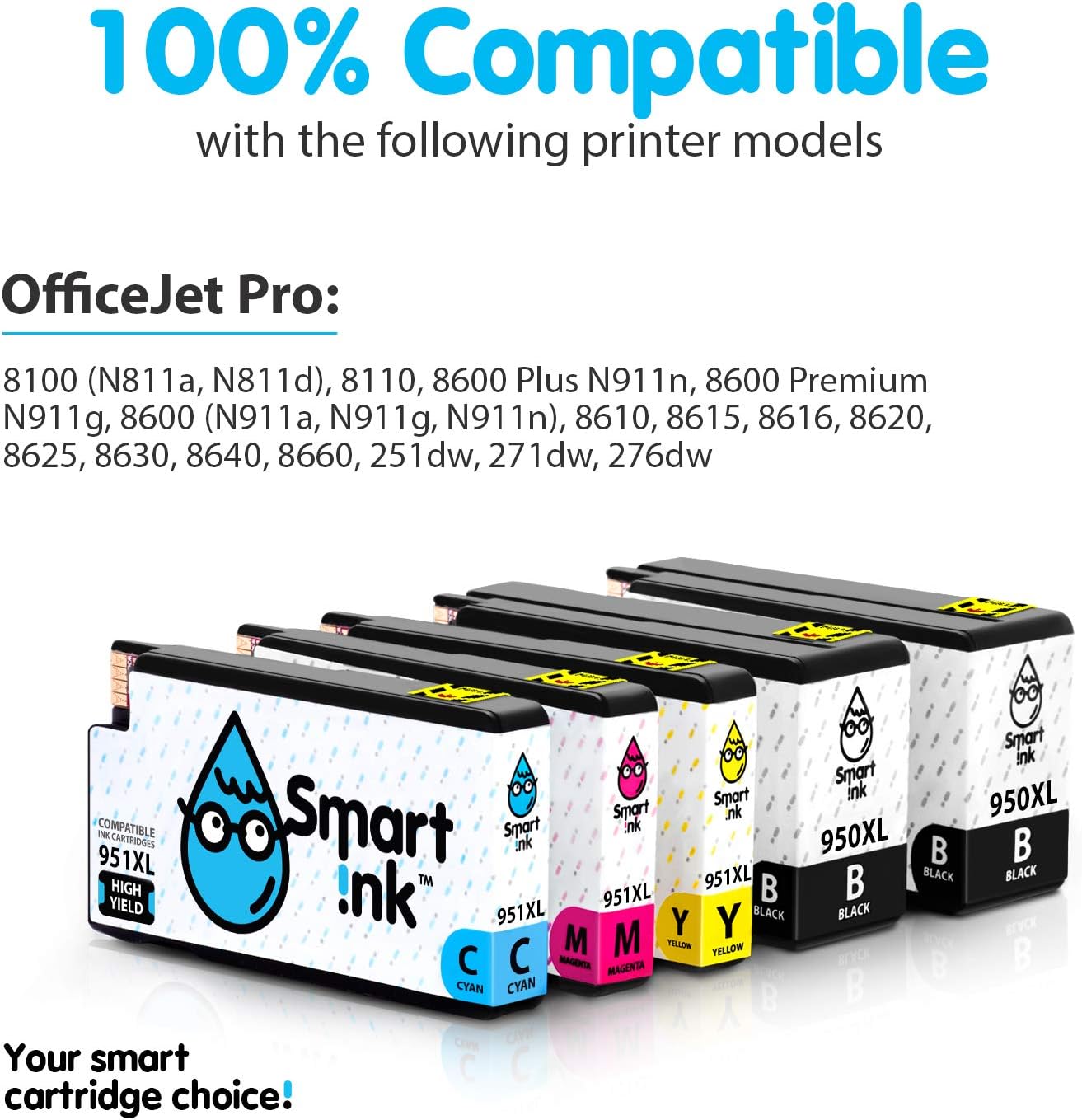 Smart Ink Compatible Ink Cartridge Replacement for HP 950XL 951XL 950 XL 951 High Yield (5 Pack Combo) to use with Officejet Pro 8600 8100 8610 8620 8630 8640 8660 8615 (2 Black Cyan Magenta Yellow) - Image 3