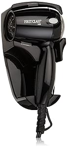 Jerdon JHD41B Wall Mount Hair Dryer with 2-Speed and Heat Settings, 1600-Watts, Black Finish