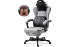 Vigosit Gaming Chair with Heated Massage Lumbar Support, Ergonomic Gaming Computer Chair with Pocket Spring Cushion and Footrest, Recliner High Back PC Chair for Adult, 330lbs, Grey