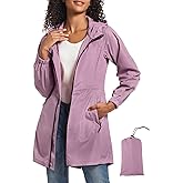 SaphiRose Women's Long Packable Raincoat Waterproof Rain Jacket Lightweight Outdoor Windbreaker with Hood