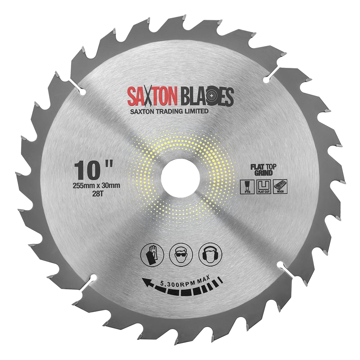 Saxton Flat Top TCT Circular Saw Blade 255mm x 28T x 30mm Bore + rings fits Bosch Makita etc