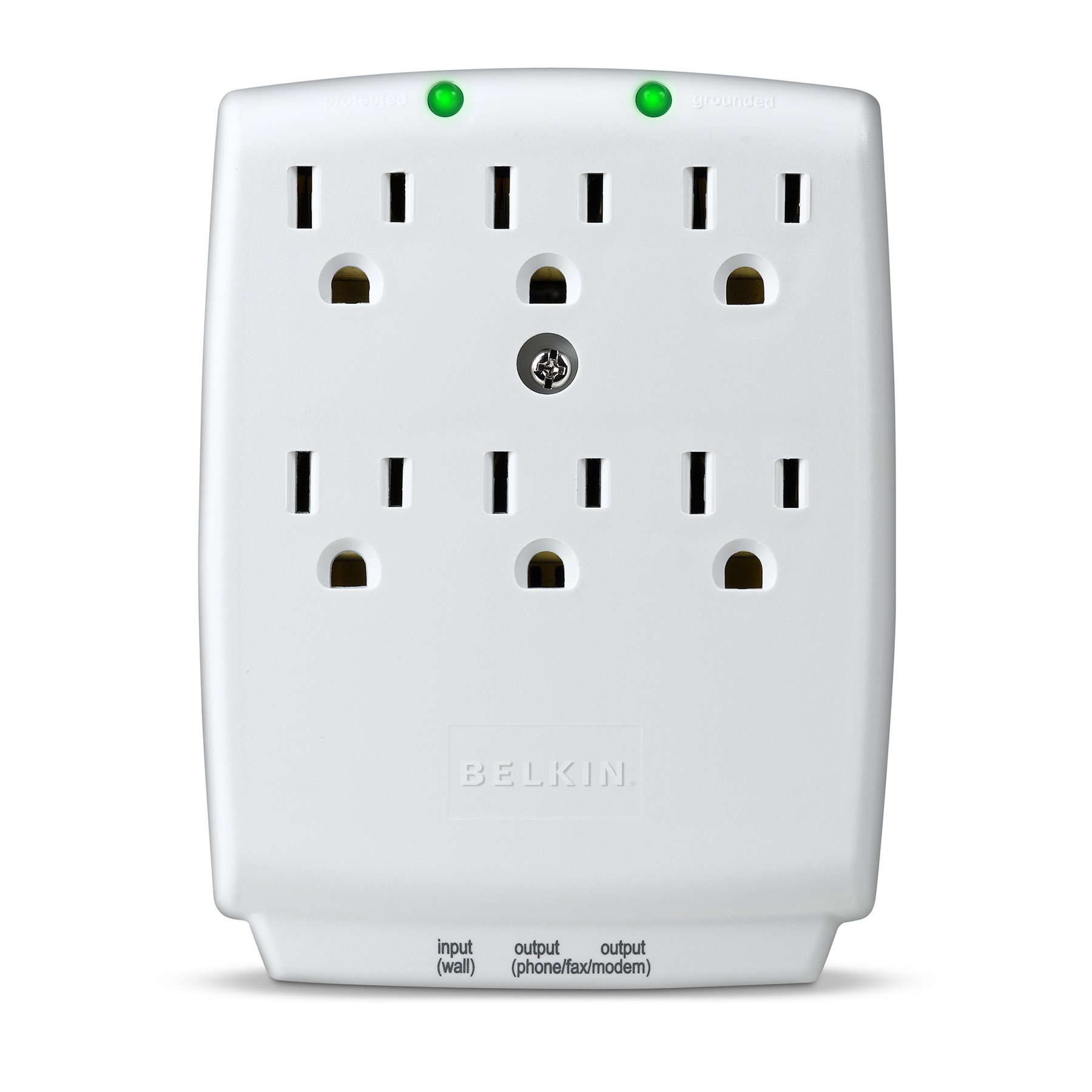 White 6 Outlets Illuminated LED Wallmounted Surge Protector upto