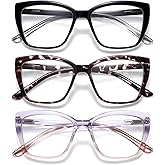 ORANZI Reading Glasses for Women, 3 pack Fashion Oversized Blue Light Readers for Women, Spring Hinge Cat Eye Glasses Anti Eyestrain (A1 Black Tortoiseshell Purple, 1.00)