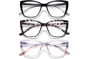 ORANZI Reading Glasses Women, 3 pack Fashion Oversized Blue Light Readers Women, Spring Hinge Cat Eye Glasses Anti Eyestrain