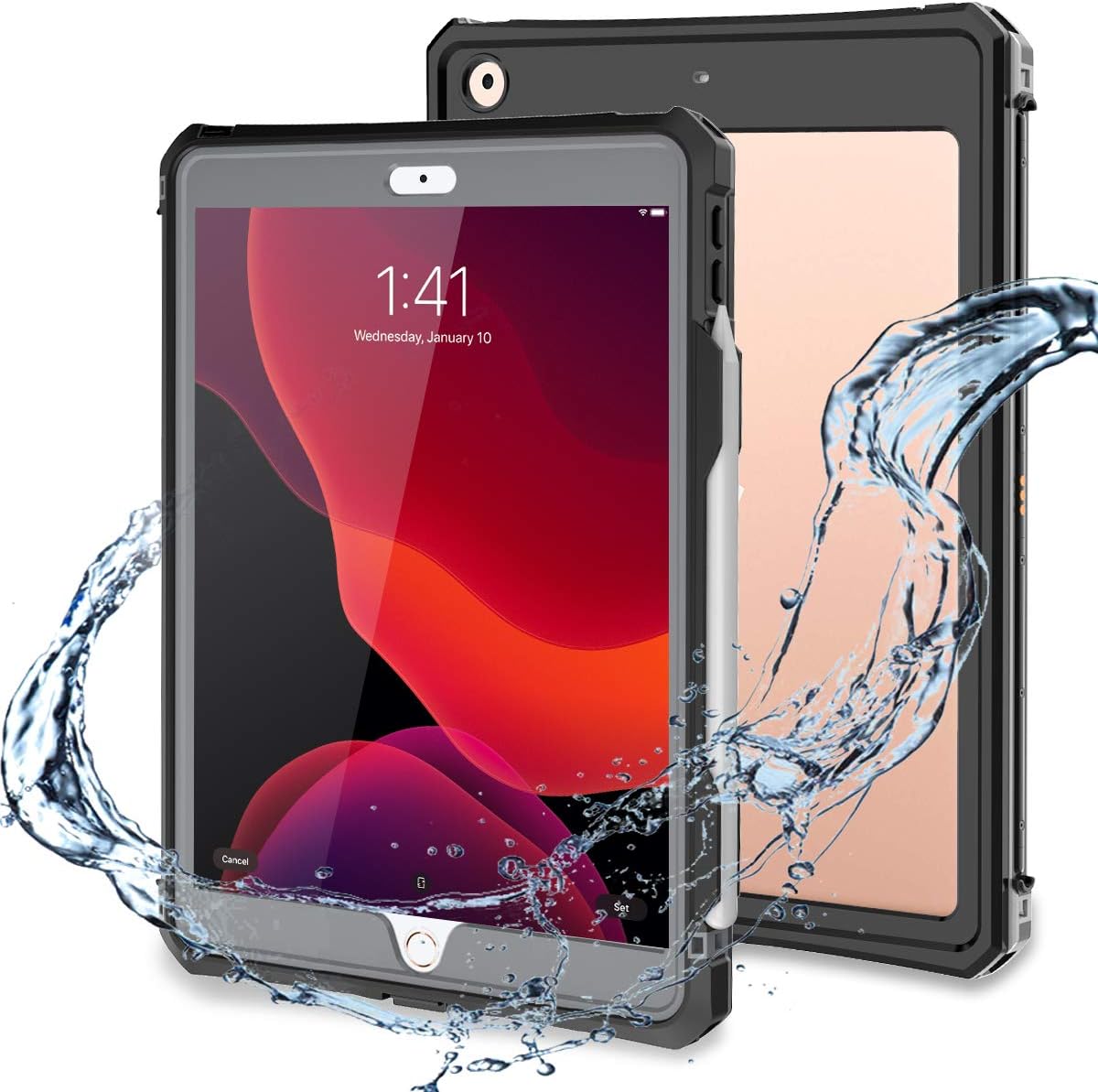 iPad 10.2 Case, iPad 7th / iPad 8 Waterproof Case Built in Screen Protector Full Body Protection 10.2 8th Cover with Pencil Holder Anti-Scratch Shockproof Cases for iPad 10.2 inch 2020 (Black)