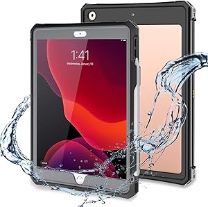 iPad 10.2 Case, iPad 7th / iPad 8 Waterproof Case Built in Screen Protector Full Body Protection 10.2 8th Cover with Pencil Holder Anti-Scratch Shockproof Cases for iPad 10.2 inch 2020 (Black)