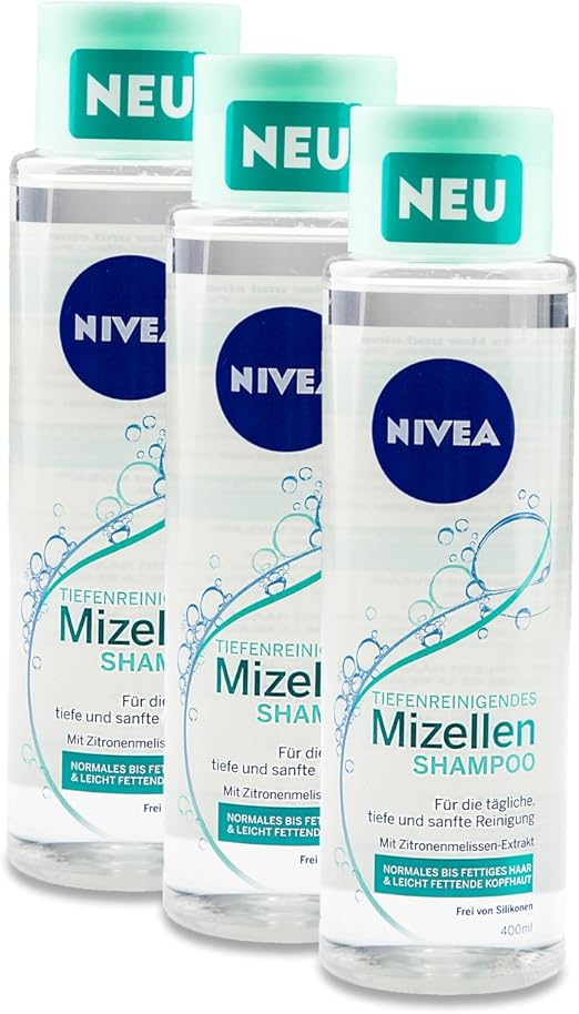 nivea tiefenreinigendes mizellen shampoo 400 ml intensives shampoo fur normales bis fettiges haar silikonfreies haarshampoo mit mizellen und