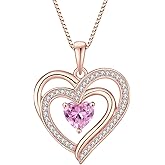 Inpasne Rose Gold Plated Love Heart Necklace for Women 925 Sterling Silver Birthstone Pendant Necklace Jewelry Gift for Women Her Mom Wife