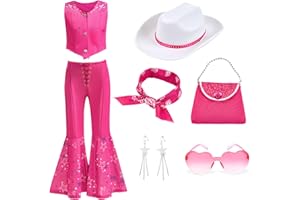 KIDINIX Cowgirl Costume Girls Kids Disco Outfits Movie Heroine Dress Up for Halloween Birthday Cosplay Party