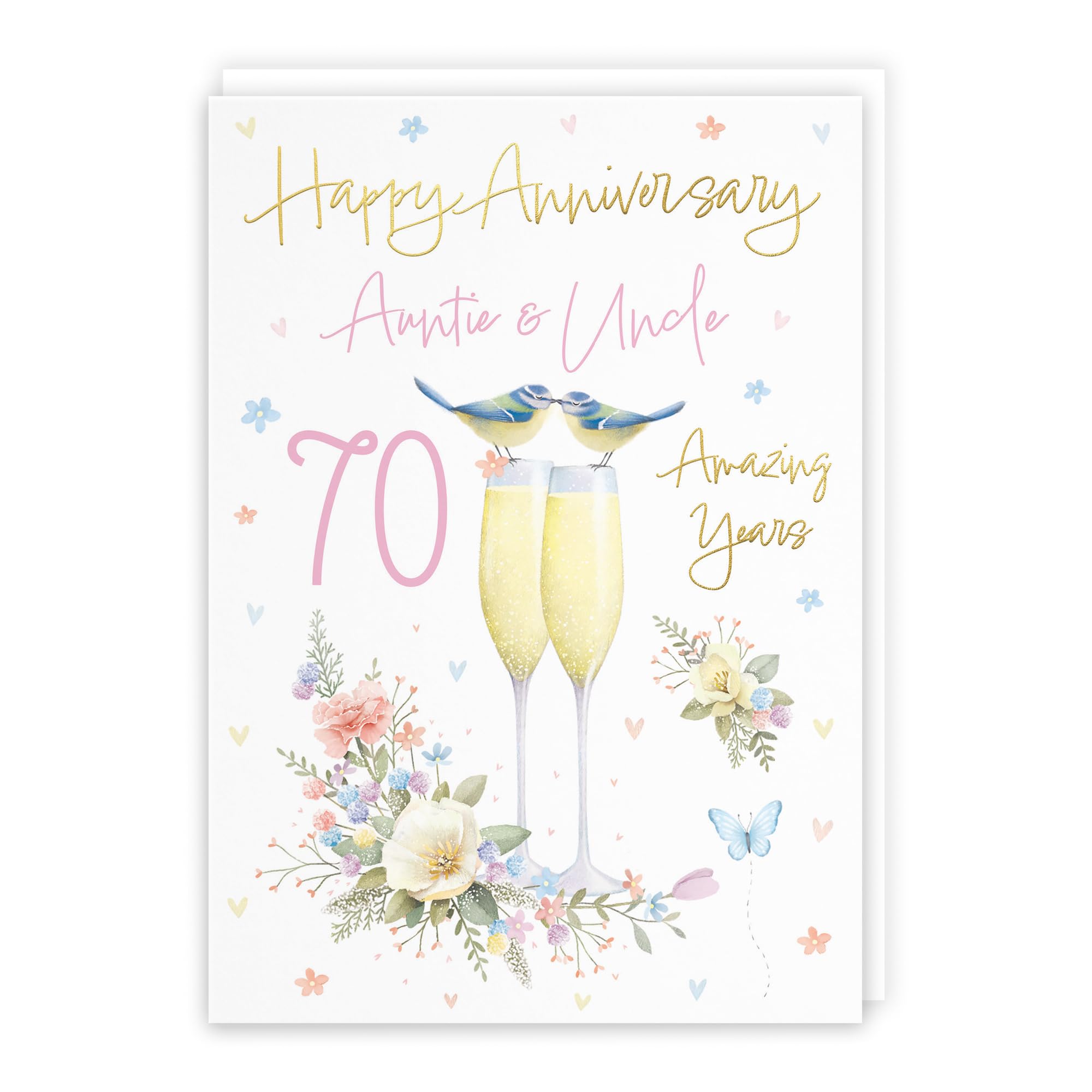 Hunts England - Auntie And Uncle 70th Anniversary Card - A5 Size - Champagne Flutes - Gold Foil - 70th Anniversary Card For Auntie And Uncle - Milo's Gallery