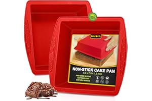 Walfos Silicone Square Cake Pan, 8 inch, Red, BPA Free, Non-Stick, Perfect for Brownies, Cakes, Bread, Pies, and Lasagna, Set of 2
