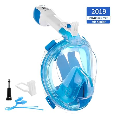 VILISUN Vollmaske Schnorchelmaske Tauchmaske Vollgesichtsmaske mit 180° Sichtfeld, Dichtung aus Silikon Anti-Fog und Anti-Lec