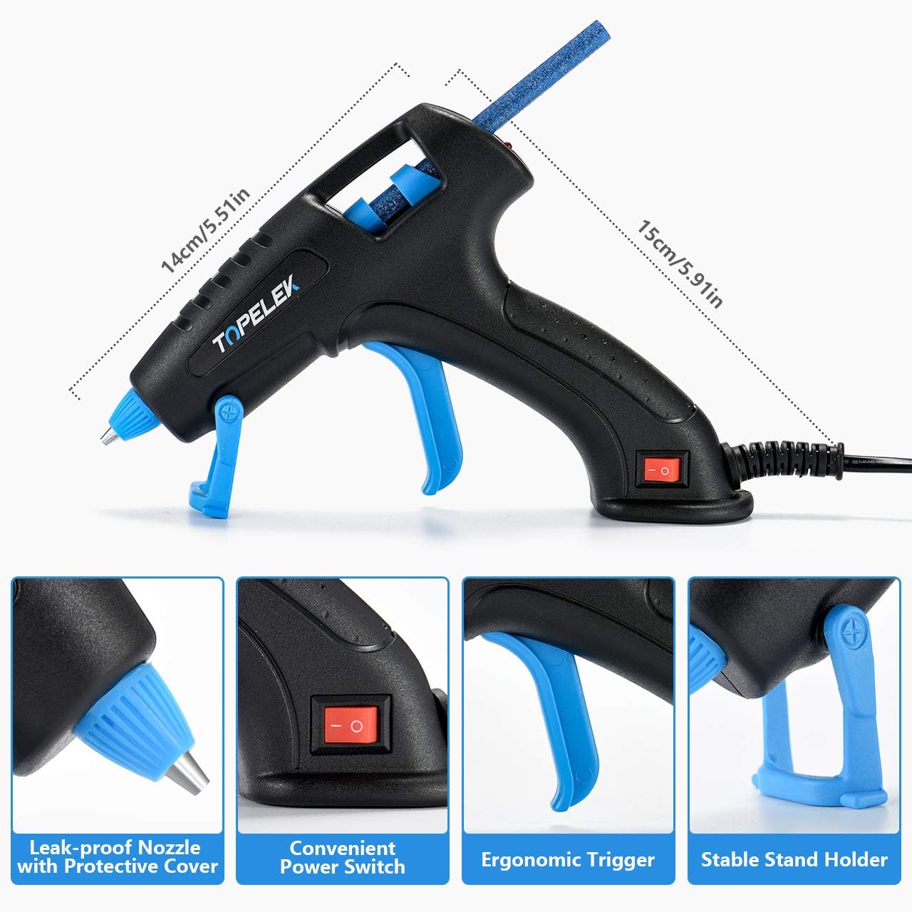 TOPELEK Hot Glue Gun, 30W Glue Gun Kit with Longer Handle, 3 Finger Protectors, 20pcs Glue Sticks, Melting Gun for Small DIY Projects, Arts & Crafts, Home Quick Repairs, Black: Home & Kitchen