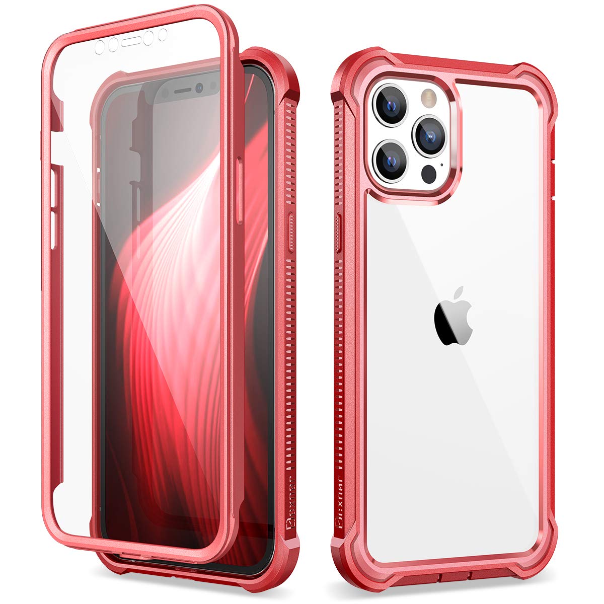 Dexnor Case Compatible with Iphone 12 Pro Max 6.7 Inch, 360 Degree Full Body Shockproof Front and Back Protective Cover with Built-in Screen Protector - Red