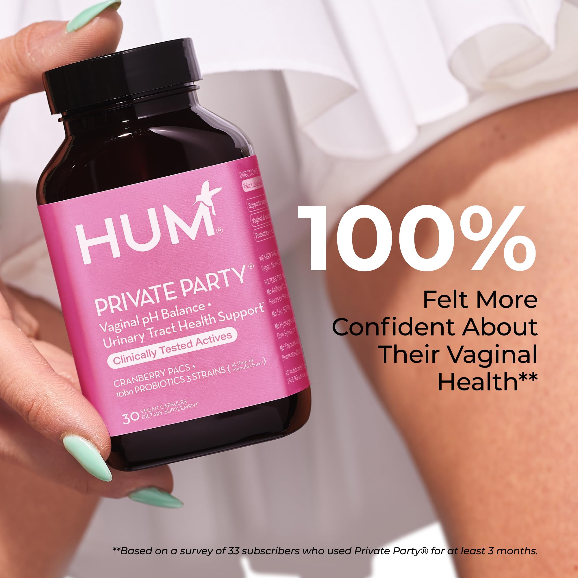 HUM Private Party - Vaginal Probiotics for Women's Health, pH Balance Supplement, and Urinary Tract Support with Cranberry & Lactobacillus Blend | Cranberry Pills, (30 Capsules)