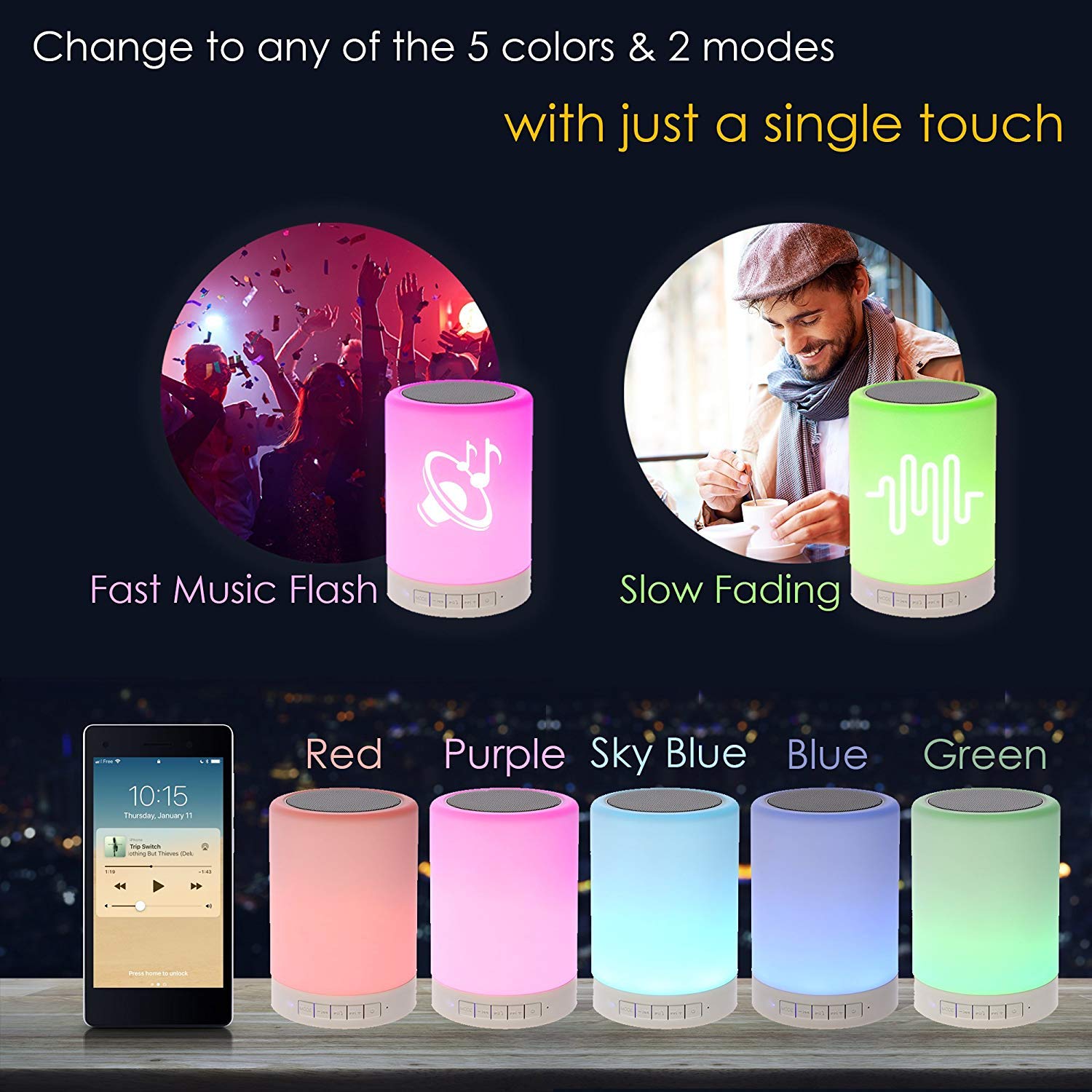 Cellphonez® Bluetooth Touchlight Speaker /Colour Changing Rechargable
