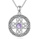 QKABTI 925 Sterling Silver Celtic Knot Pendant Necklace for Women with Natural Gemstone, Vintage Irish Trinity Knot Jewelry, Unique Cultural Gift Idea