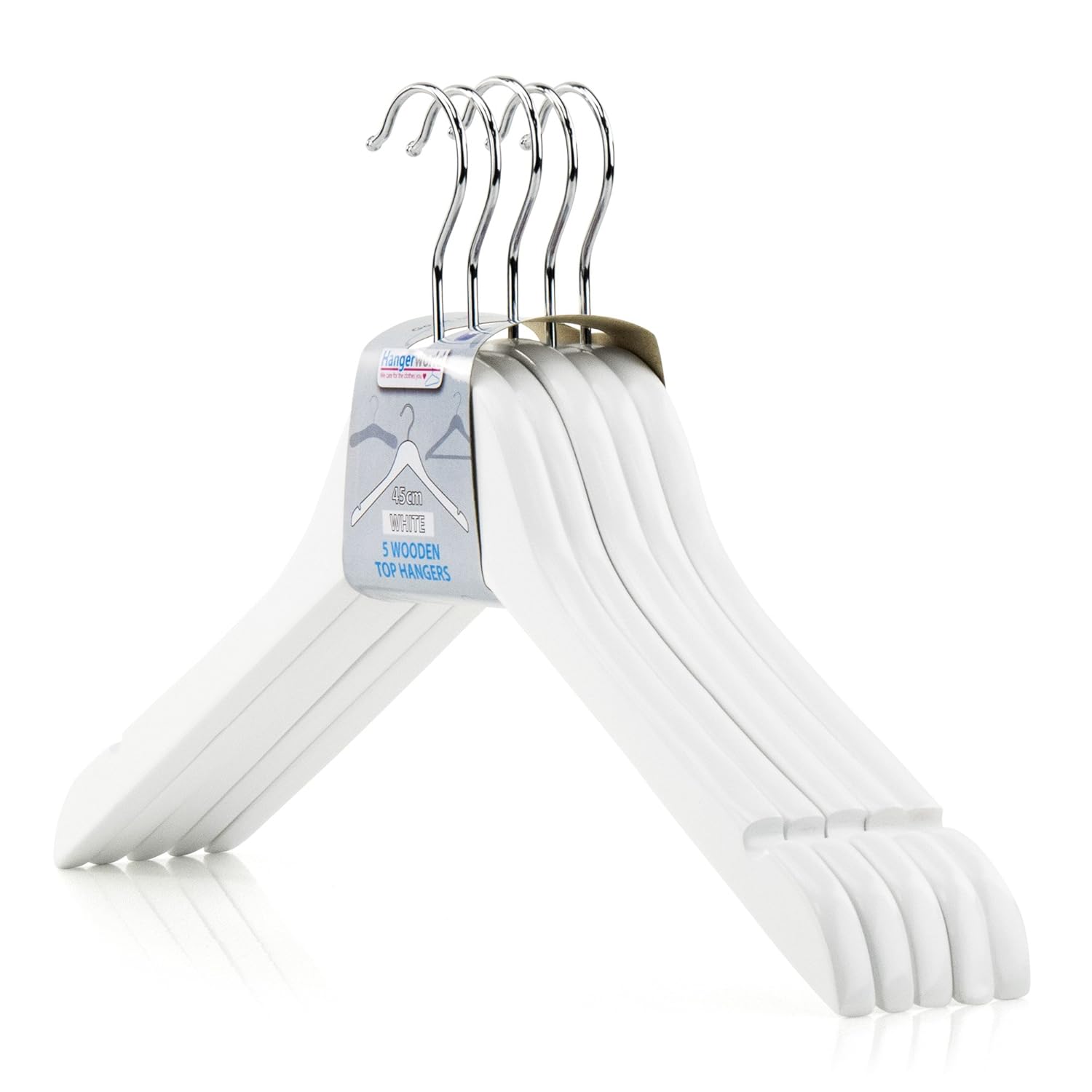HANGERWORLD 20 White Wooden 45cm Top Coat Clothes Garment Hangers with Trouser Skirt Loops