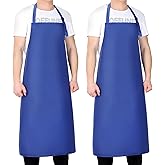 2 Pack Waterproof Rubber Vinyl Apron 40 Inch Chef Aprons for Men Heavy Duty Chemical Work Apron Extra Long Grilling Aprons with Adjustable Bib Apron for Dishwashing Lab Butcher Cooking Kitchen Blue