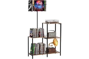 Anmytek Record Player Stand Player Table, 6-Tier Vinyl Record Storage Rotating, Vinyl Storage Cabinet Display Shelf, Turntable Stand Up to 300 Vinyl Records Albums for Bedroom Living Room