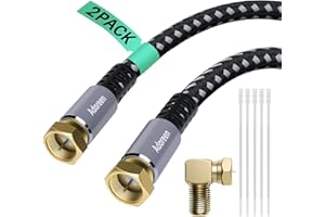 Adoreen Coaxial Cable 1.5 ft-2 Pack, Quad Shielded RG6 Coax Cable Cord, Male F Gold-Plated Nylon-Braided, in-Wall, Digital TV Aerial AV Antenna Satellite with 90 Degree Male to Female Adapter+15 Ties