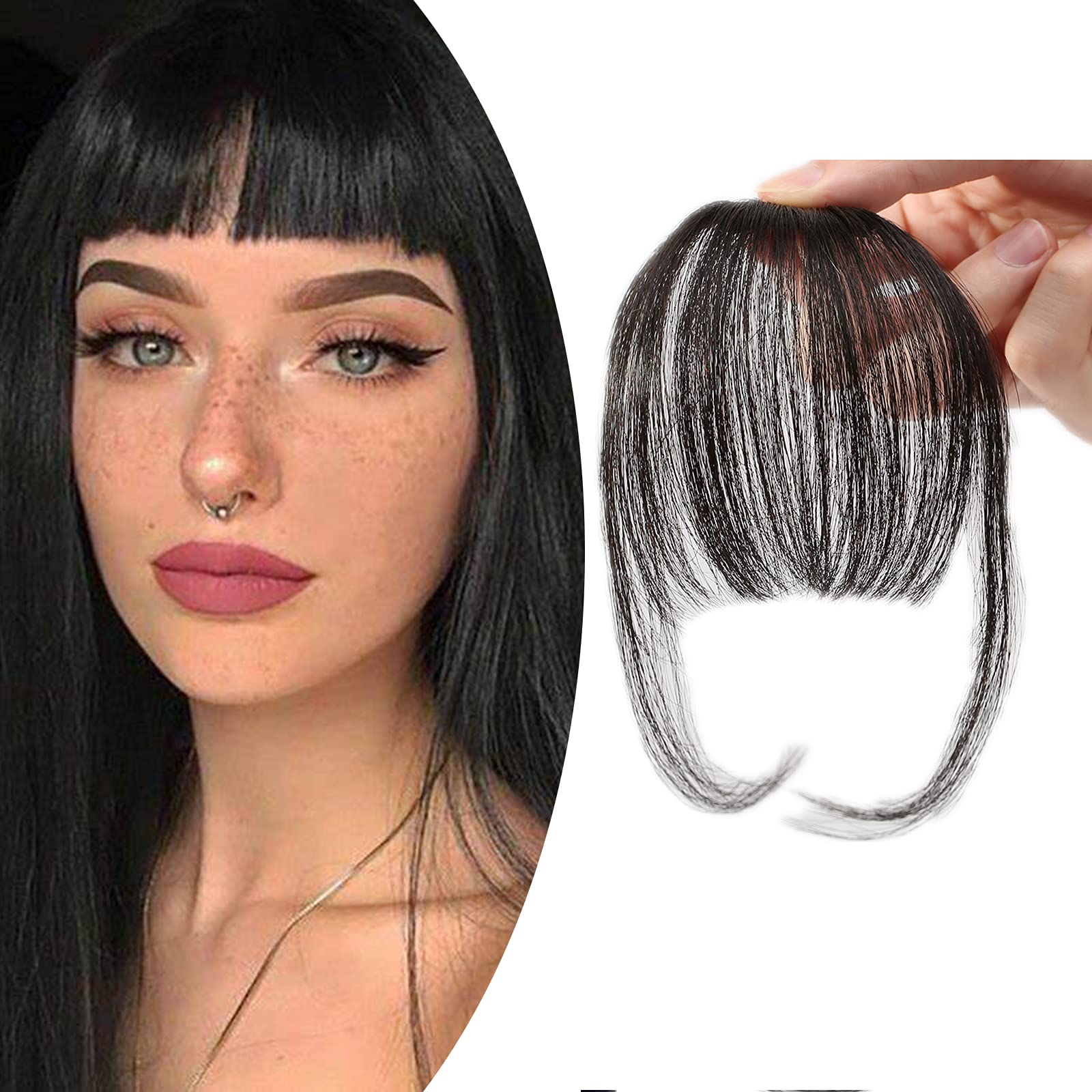 SEGO Clip in Fringe Light Bangs Hairpiece Human Hair One Piece Real Remy Clip on Real Remy Hair Extension Straight (#1B Natural Black)