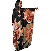 floral Kaftan Dresses for Women Plus size Beach cover up wave neck Batwing sleeve