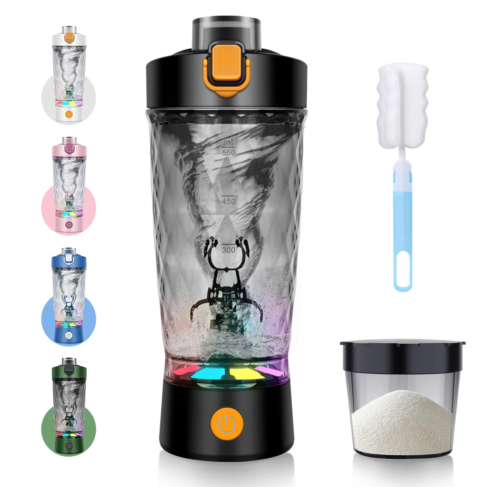 SOARFLY Electric Shaker Protein Shaker Electric with Powder Compartment 650 ml, Protein Shaker USB Rechargeable for Potein Powder and Milkshake, BPA-Free, Black