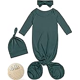 4pc Newborn Knotted Gown Set Hat Headband Hello World Sign, Coming Home Outfit Baby First
