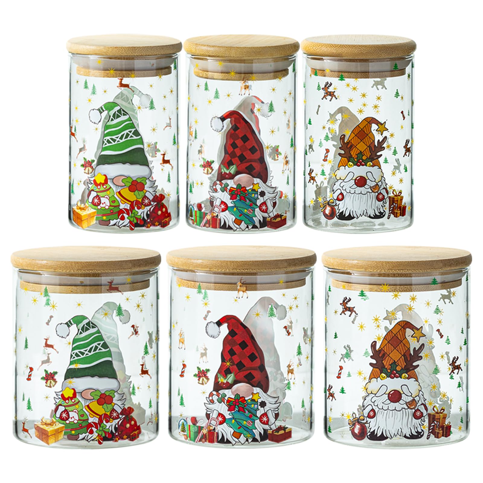 Photo 1 of ***MISSING PIECES*** CHPINDAM Christmas Glass Containers with Bamboo Lids, 2 Sizes Glass Storage Jars with Santa Claus and Christmas Tree Decorations for Kitchen Organization and Christmas Decoration (6)