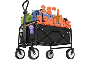 PayLessHere | Collapsible Wagon Cart with Wheels | Black | Heavy Duty Foldable Utility Cart with 330 lb Capacity | with All-Terrain Wheels & Adjustable Handle for Outdoor, Garden, Beach, Shopping