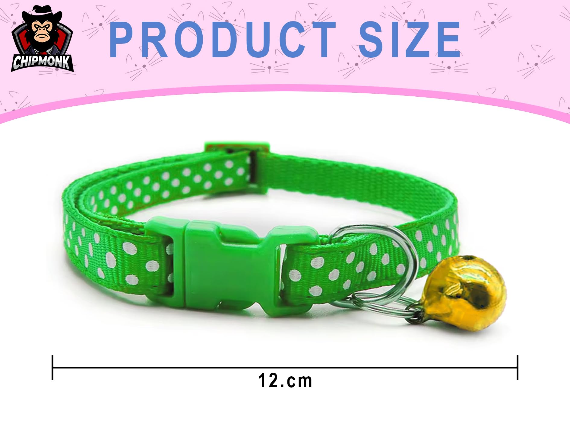 Chipmonk Set of 3 Cat & Puppy Collar with Bell,Kitten & Small Dogs Soft Adjustable,Safe,Solid & Protective Breakaway for Cats & Puppies,Cute Kitty Neckband with Dots Print-(Green,Red,Yellow) 4