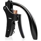 Ivation Wine Bottle Opener | Manual Handheld Corkscrew with Ergonomic Lever Pump, Standing Vertical Design, Soft Bottleneck Grip, Nonstick Screw & Easy No-Twist Cork Removal | Black & Bronze Stainless