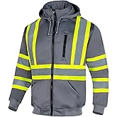 VENDACE High Visibility ANSI Class 1 Reflective Safety Fleece Sweatshirt Hoodie for Men with Detachable Hood(Grey,XL)