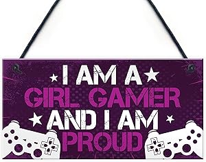 Meijiafei Gamer Gaming Gifts for Women Novelty Birthday Gift for Daughter Sister Girl Gamer Hanging Bedroom Room Sign 10" X 5"