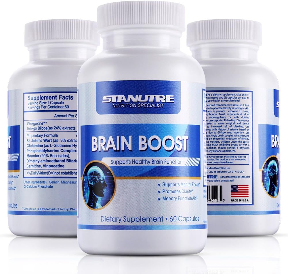 STANUTRE Brain Boost Nootropic, Memory Focus &Clarity Formula,Ginkgo Biloba, St.John's Wort, Bacopa Extract & More, for Mental Sharpness Improvement Cognitive Health, Capsule Supplement 30 Count